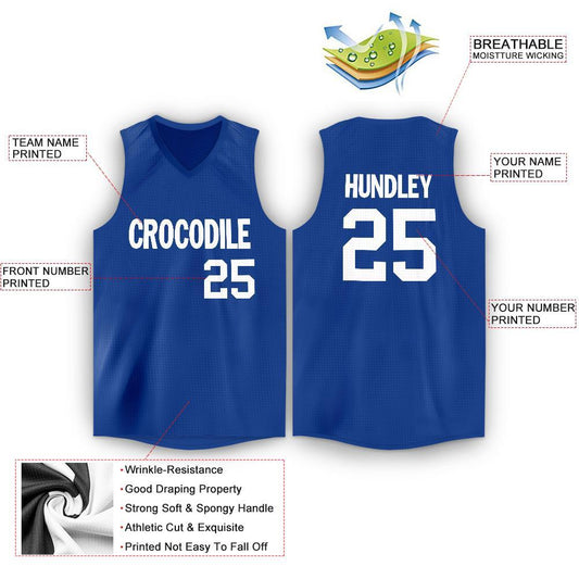 Custom Royal White V-Neck Basketball Jersey - Sky-Custom