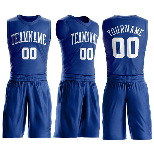 Custom Royal White Round Neck Suit Basketball Jersey - Sky-Custom