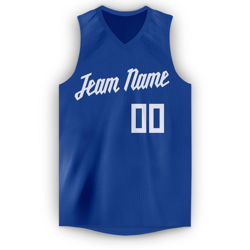 Custom Royal White V-Neck Basketball Jersey - Sky-Custom