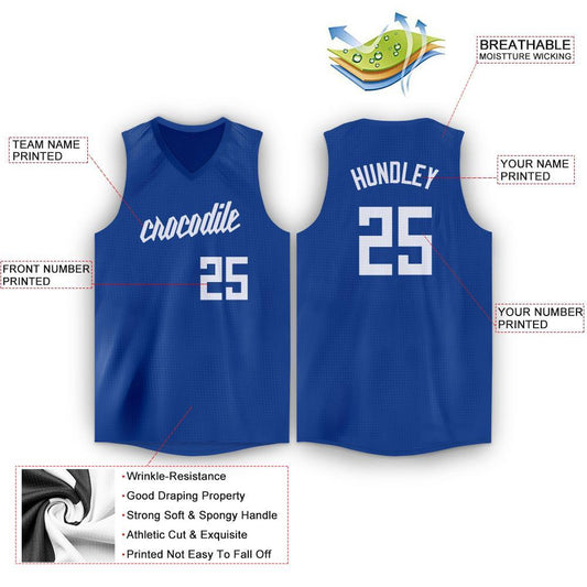 Custom Royal White V-Neck Basketball Jersey - Sky-Custom