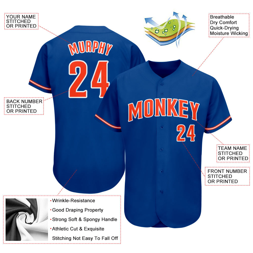Custom Royal Orange-White Authentic Baseball Jersey - Sky-Custom