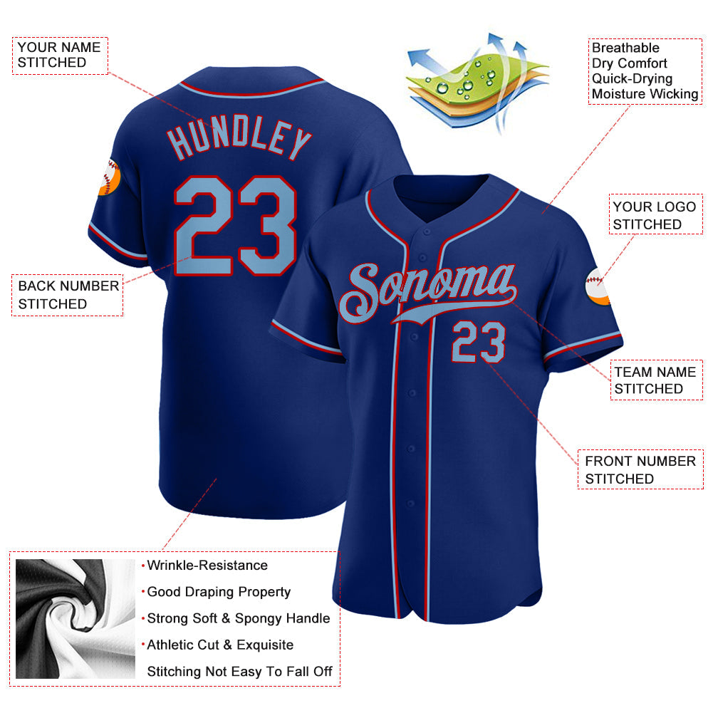 Custom Royal Light Blue-Red Authentic Baseball Jersey - Sky-Custom