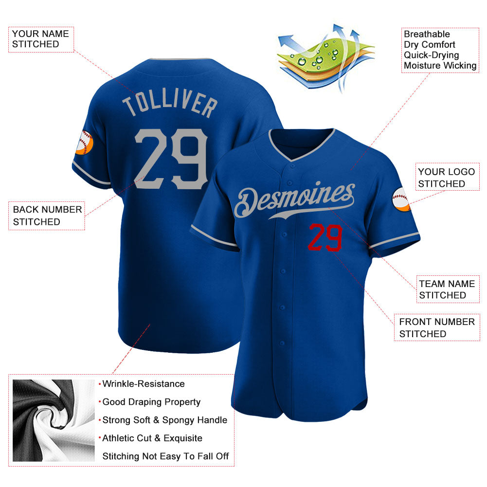 Custom Royal Gray-Red Authentic Baseball Jersey - Sky-Custom
