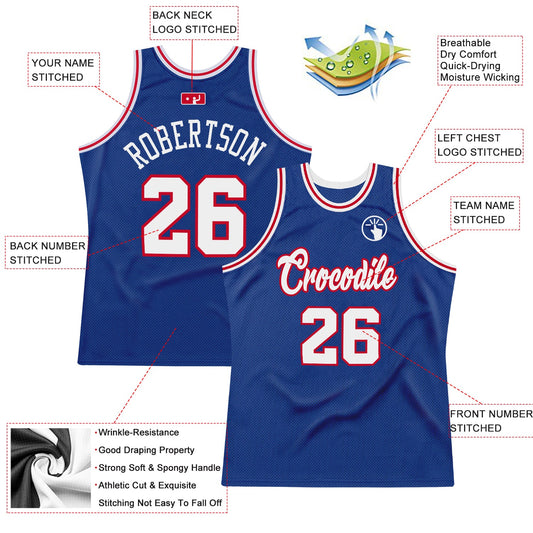 Custom Royal White-Red Authentic Throwback Basketball Jersey - Sky-Custom