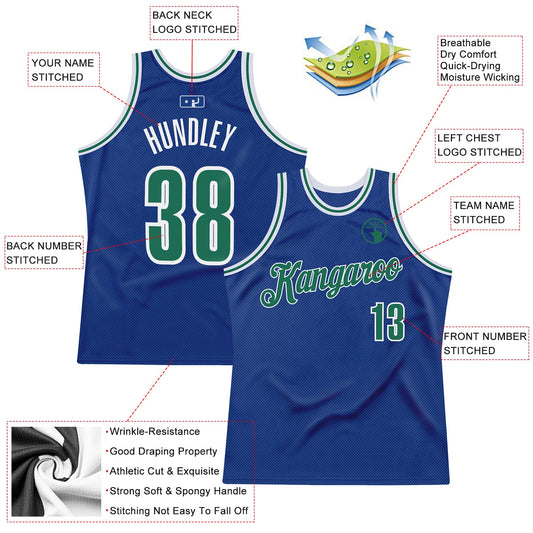 Custom Royal Kelly Green-White Authentic Throwback Basketball Jersey - Sky-Custom