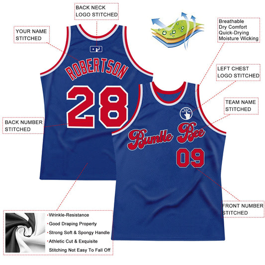 Custom Royal Red-White Authentic Throwback Basketball Jersey - Sky-Custom