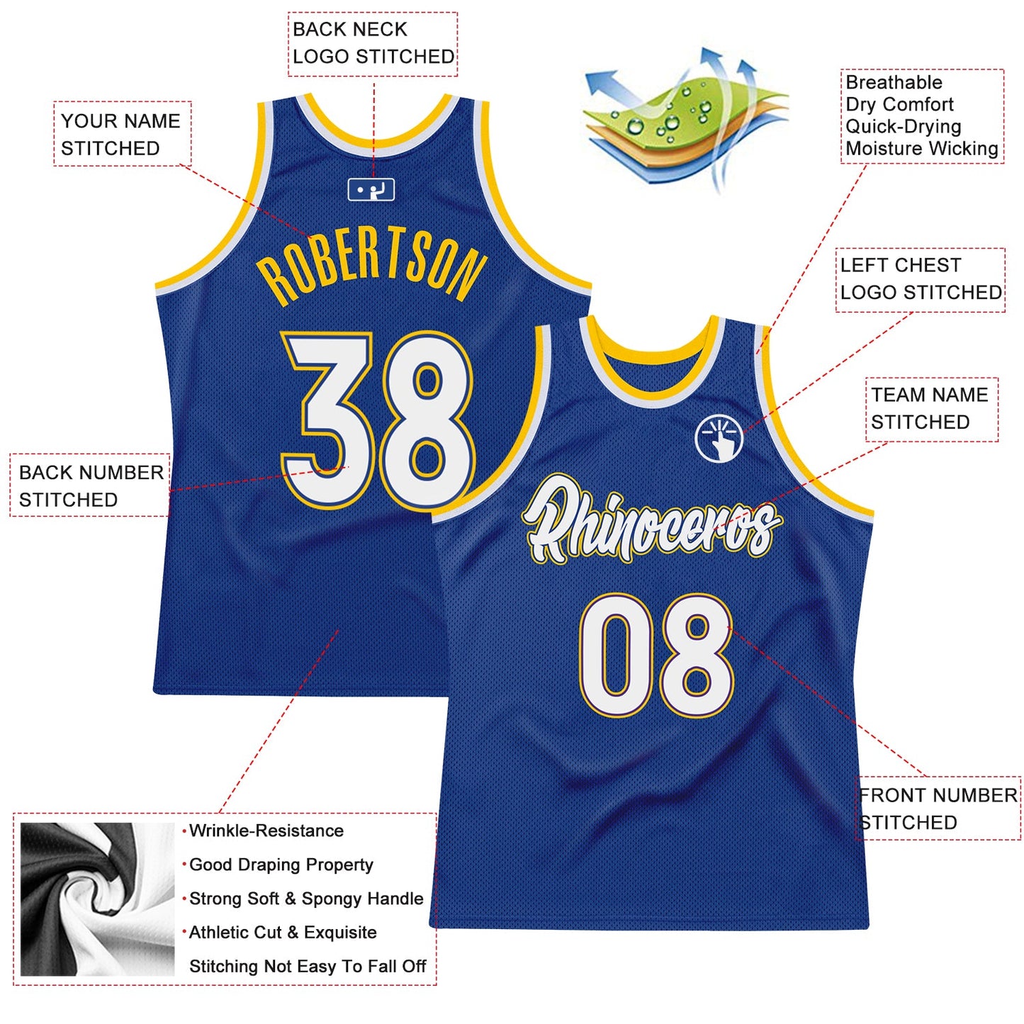 Custom Royal White-Gold Authentic Throwback Basketball Jersey - Sky-Custom