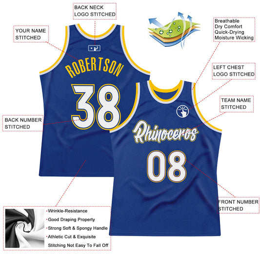 Custom Royal White-Gold Authentic Throwback Basketball Jersey - Sky-Custom