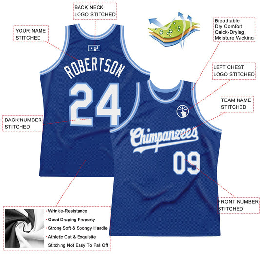 Custom Royal White-Light Blue Authentic Throwback Basketball Jersey - Sky-Custom