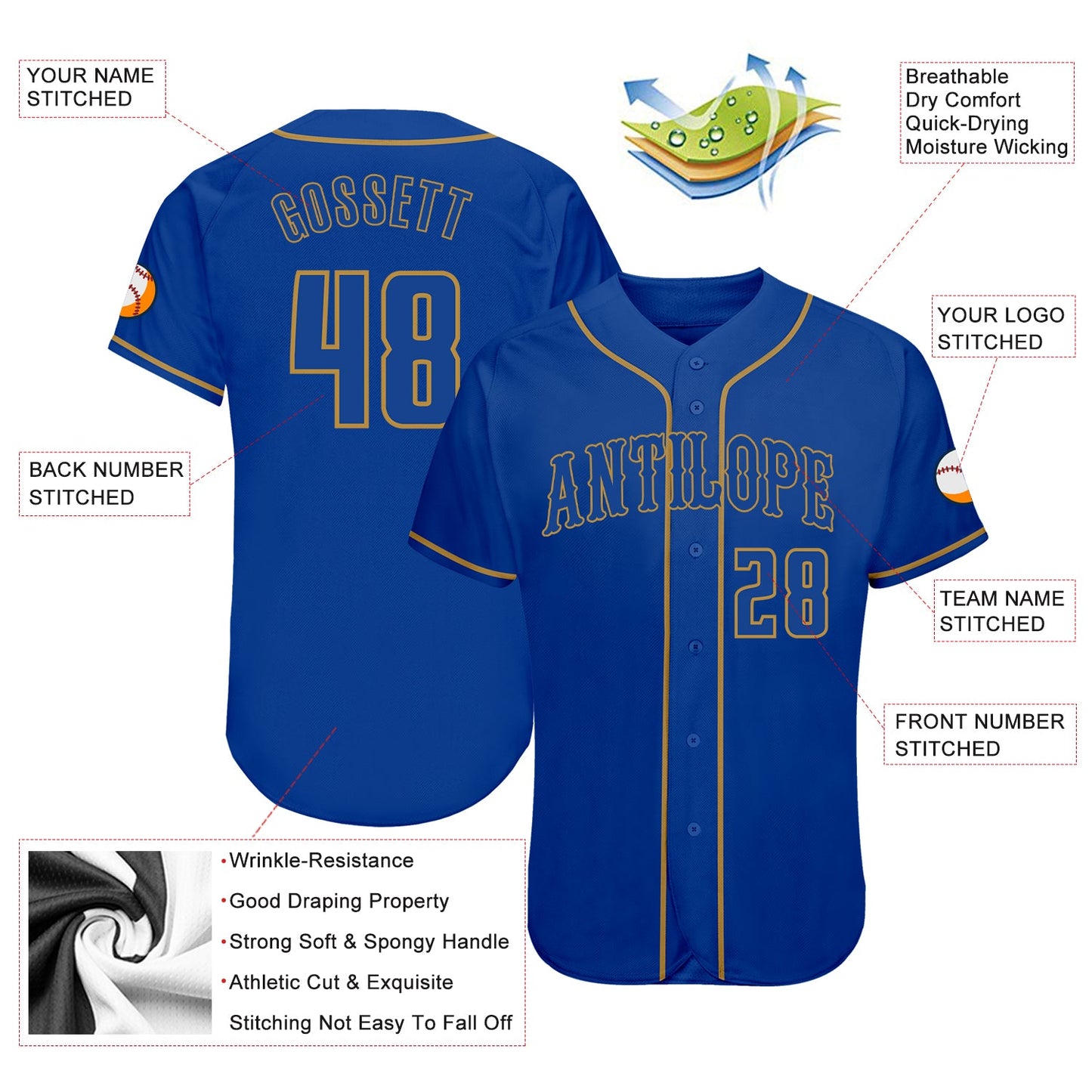 Custom Royal Royal-Old Gold Authentic Baseball Jersey - Sky-Custom