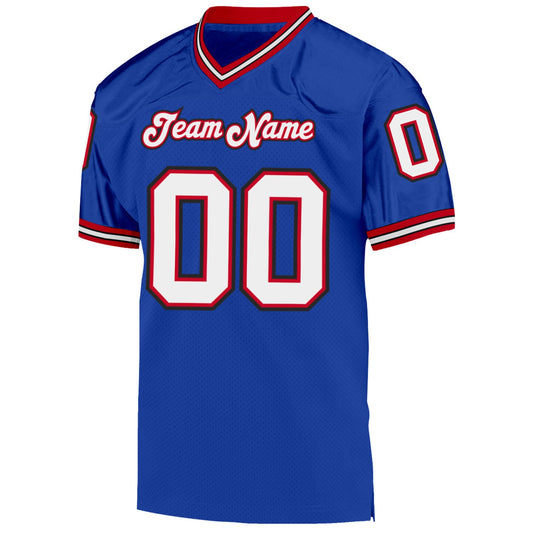 Custom Royal White-Red Mesh Authentic Throwback Football Jersey - Sky-Custom
