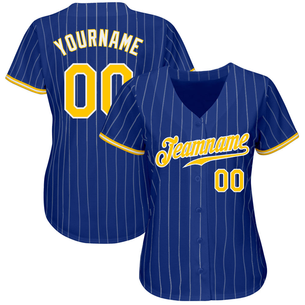 Custom Royal White Pinstripe Gold-White Authentic Baseball Jersey - Sky-Custom