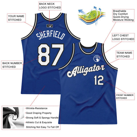 Custom Royal White-Black Authentic Throwback Basketball Jersey - Sky-Custom