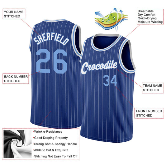Custom Royal White Pinstripe Light Blue-White Authentic Basketball Jersey - Sky-Custom