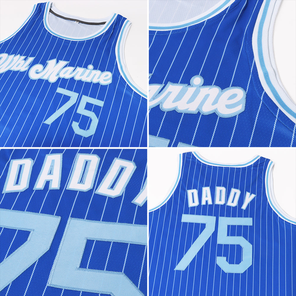 Custom Royal White Pinstripe Light Blue-White Authentic Basketball Jersey - Sky-Custom