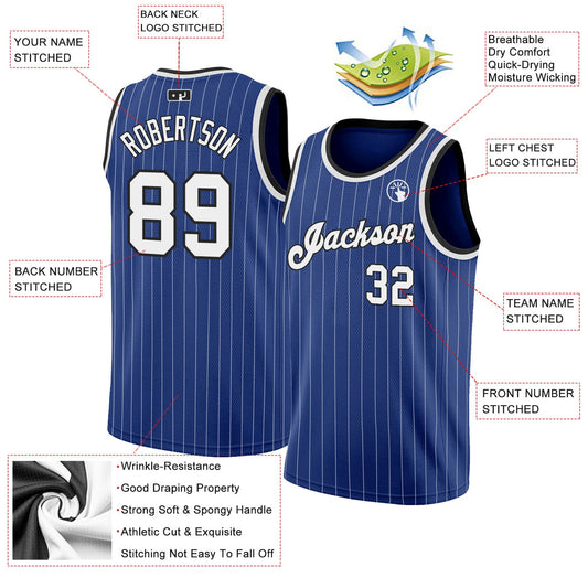 Custom Royal White Pinstripe White-Black Authentic Basketball Jersey - Sky-Custom