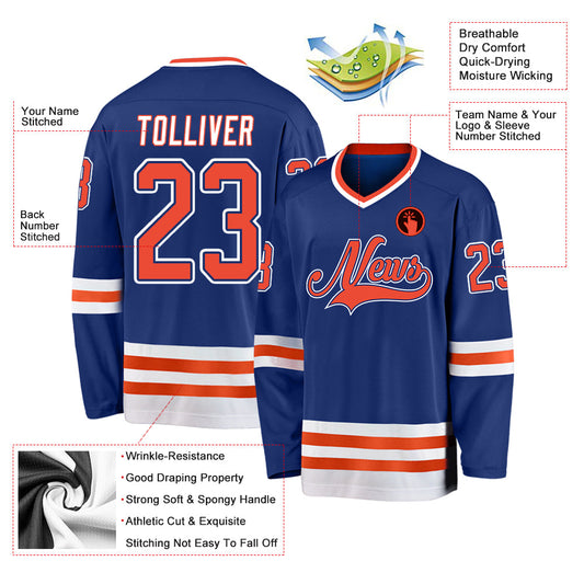 Custom Royal Orange-White Hockey Jersey - Sky-Custom