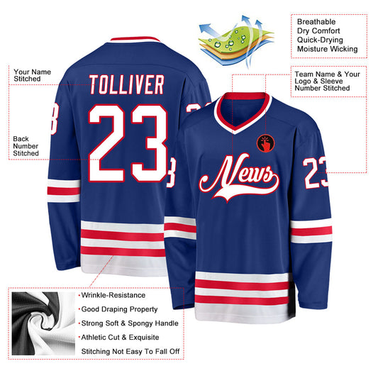 Custom Royal White-Red Hockey Jersey - Sky-Custom