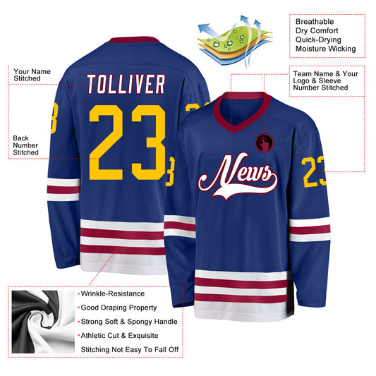 Custom Royal Gold-Maroon Hockey Jersey - Sky-Custom