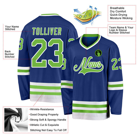 Custom Royal Neon Green-White Hockey Jersey - Sky-Custom