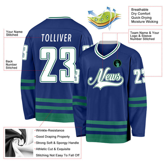 Custom Royal White-Kelly Green Hockey Jersey - Sky-Custom