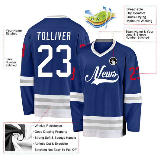 Custom Royal White-Gray Hockey Jersey - Sky-Custom