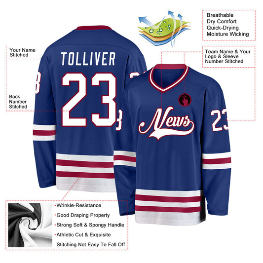 Custom Royal White-Maroon Hockey Jersey - Sky-Custom