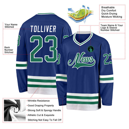 Custom Royal Kelly Green-White Hockey Jersey - Sky-Custom
