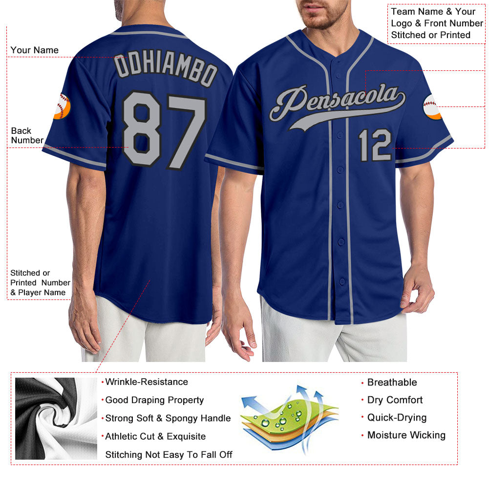 Custom Royal Gray-Black Authentic Baseball Jersey - Sky-Custom