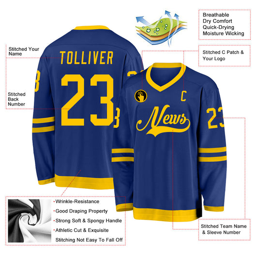 Custom Royal Gold Hockey Jersey - Sky-Custom