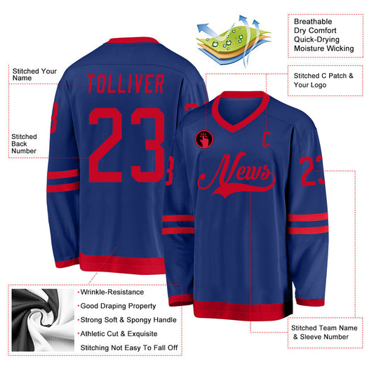 Custom Royal Red Hockey Jersey - Sky-Custom
