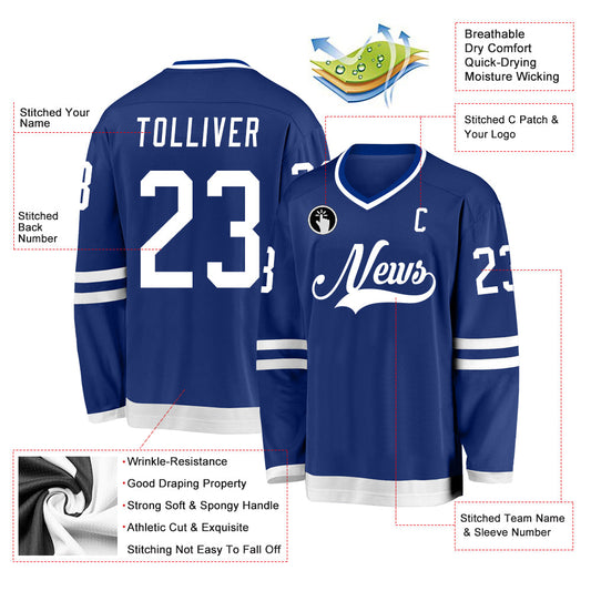 Custom Royal White Hockey Jersey - Sky-Custom