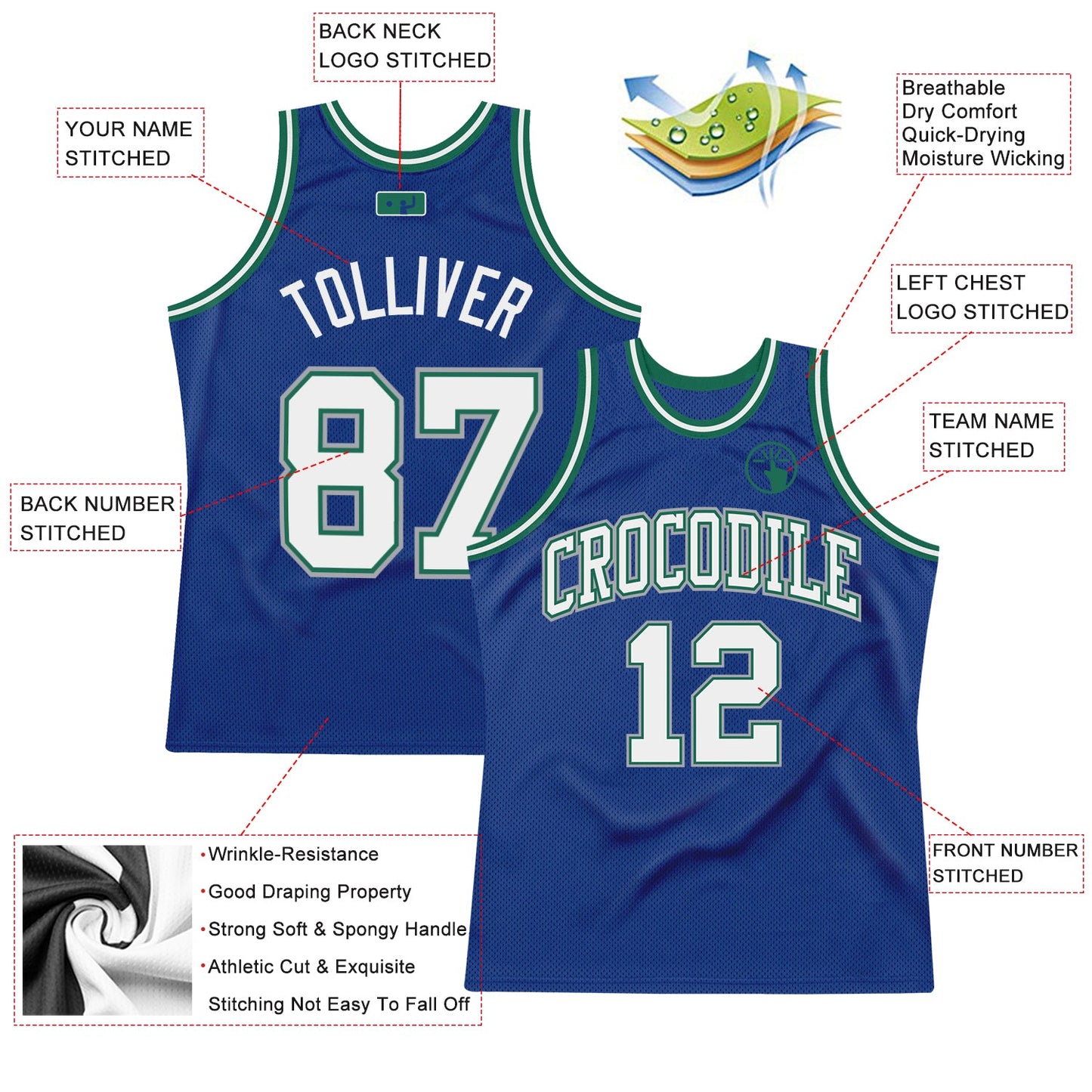 Custom Royal White-Kelly Green Authentic Throwback Basketball Jersey - Sky-Custom