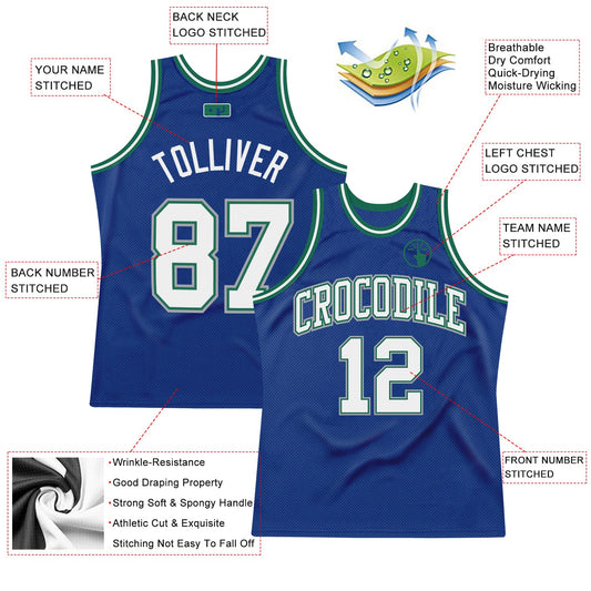 Custom Royal White-Kelly Green Authentic Throwback Basketball Jersey - Sky-Custom
