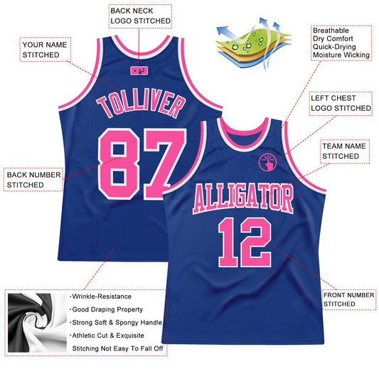 Custom Royal Pink-White Authentic Throwback Basketball Jersey - Sky-Custom