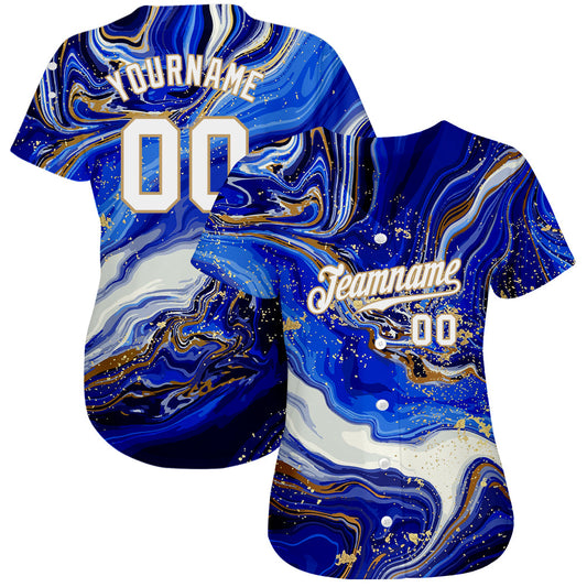 Custom Royal White-Old Gold 3D Pattern Design Marble Authentic Baseball Jersey - Sky-Custom