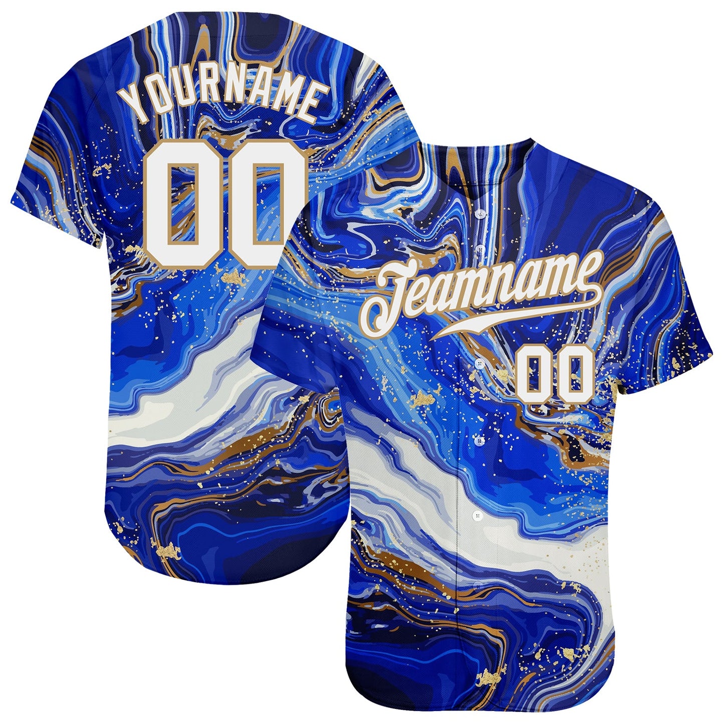 Custom Royal White-Old Gold 3D Pattern Design Marble Authentic Baseball Jersey - Sky-Custom
