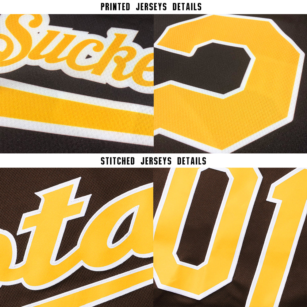 Custom Brown Gold-White Baseball Jersey - Sky-Custom