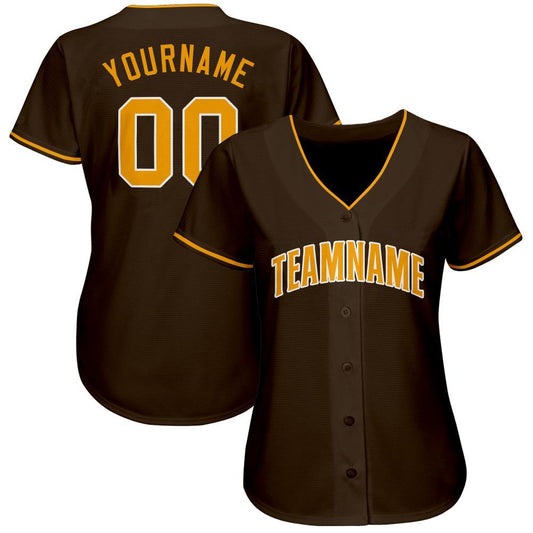 Custom Brown Gold-White Baseball Jersey - Sky-Custom