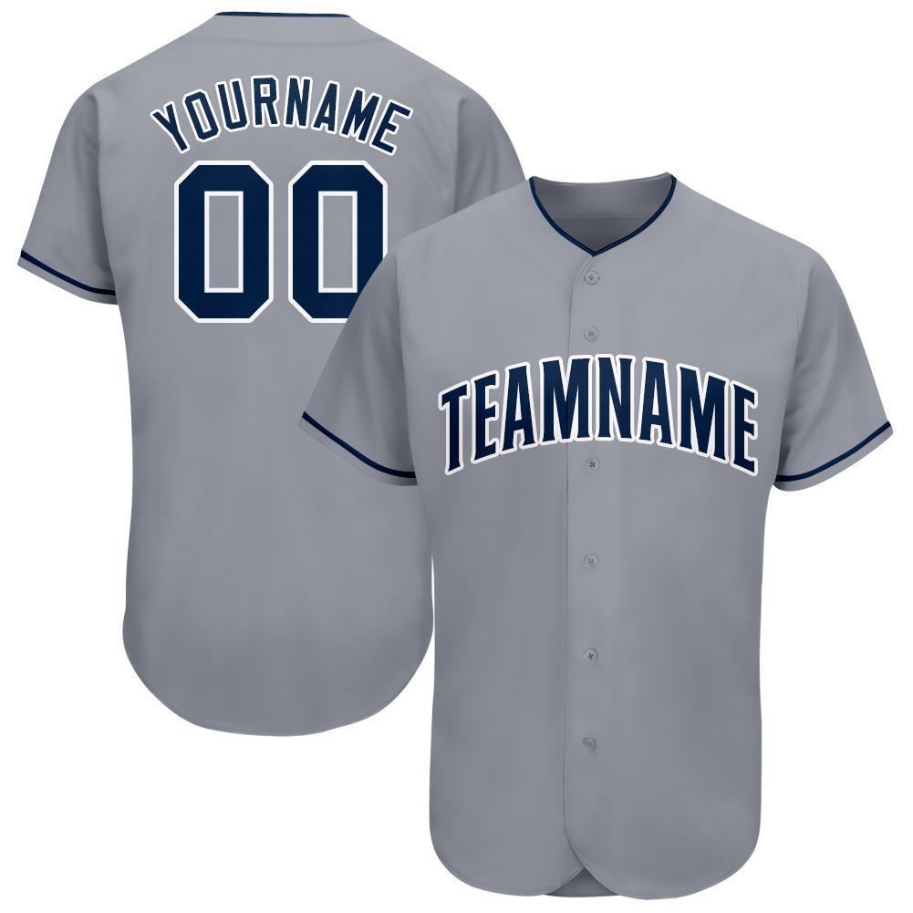 Custom Gray Navy-White Baseball Jersey - Sky-Custom