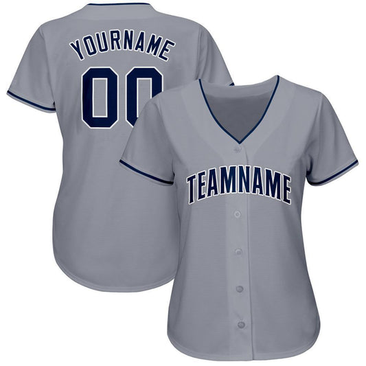 Custom Gray Navy-White Baseball Jersey - Sky-Custom