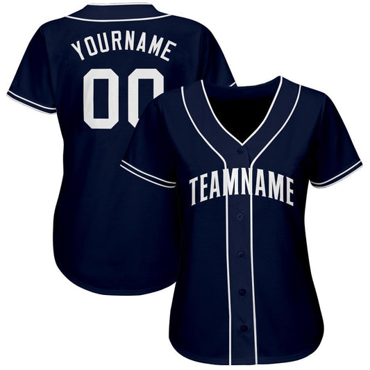 Custom Navy White Baseball Jersey - Sky-Custom