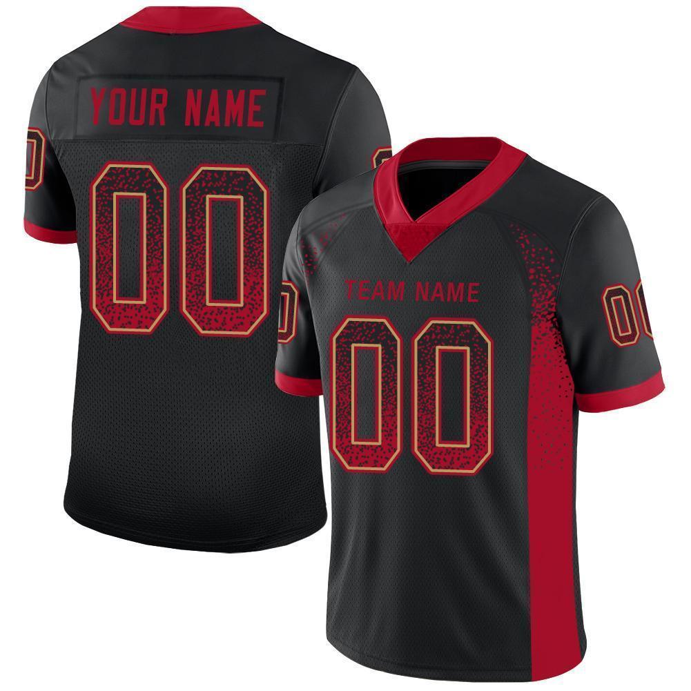Custom Black Red-Old Gold Mesh Drift Fashion Football Jersey - Sky-Custom