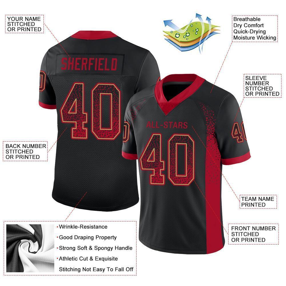 Custom Black Red-Old Gold Mesh Drift Fashion Football Jersey - Sky-Custom