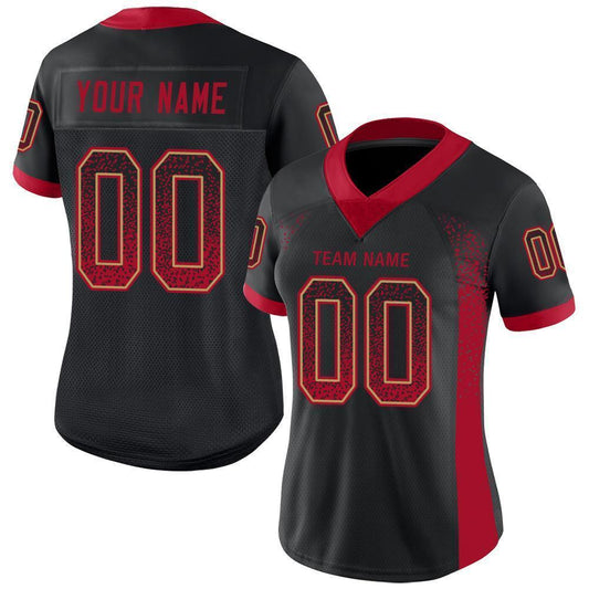 Custom Black Red-Old Gold Mesh Drift Fashion Football Jersey - Sky-Custom
