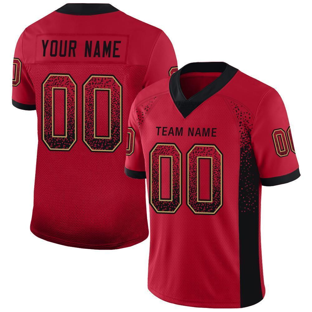 Custom Red Black-Old Gold Mesh Drift Fashion Football Jersey - Sky-Custom