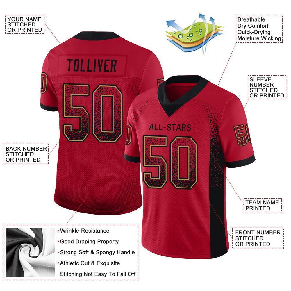 Custom Red Black-Old Gold Mesh Drift Fashion Football Jersey - Sky-Custom
