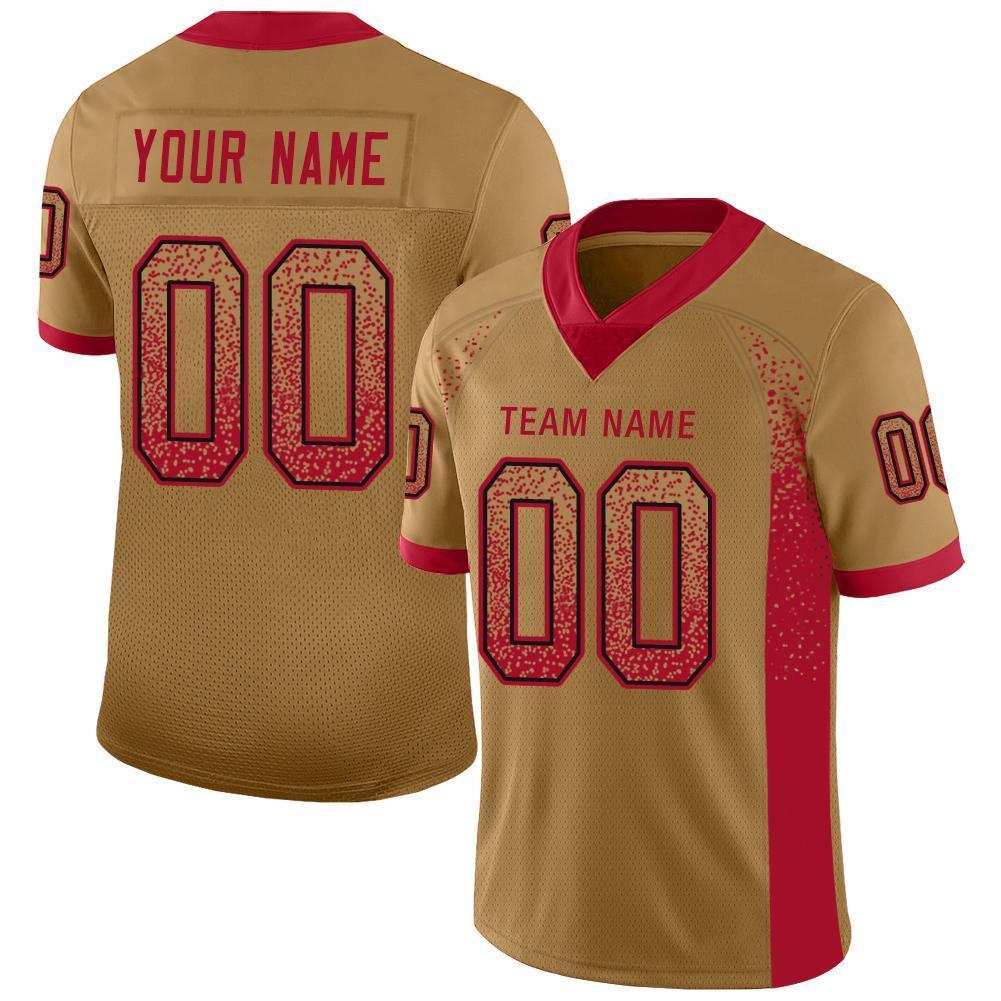 Custom Old Gold Red-Black Mesh Drift Fashion Football Jersey - Sky-Custom
