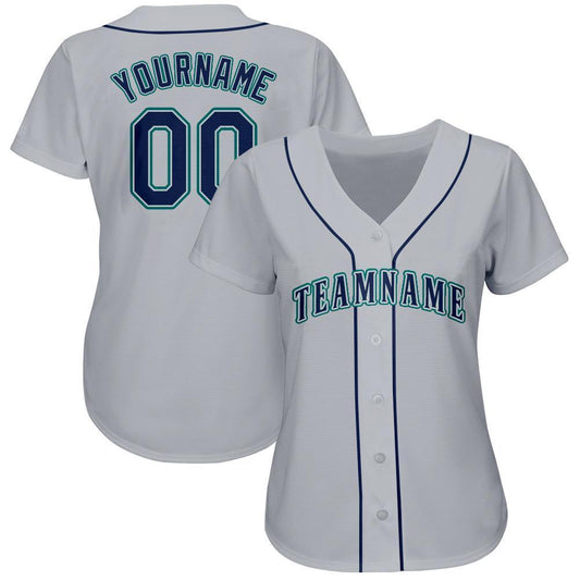 Custom Gray Navy-Teal Baseball Jersey - Sky-Custom