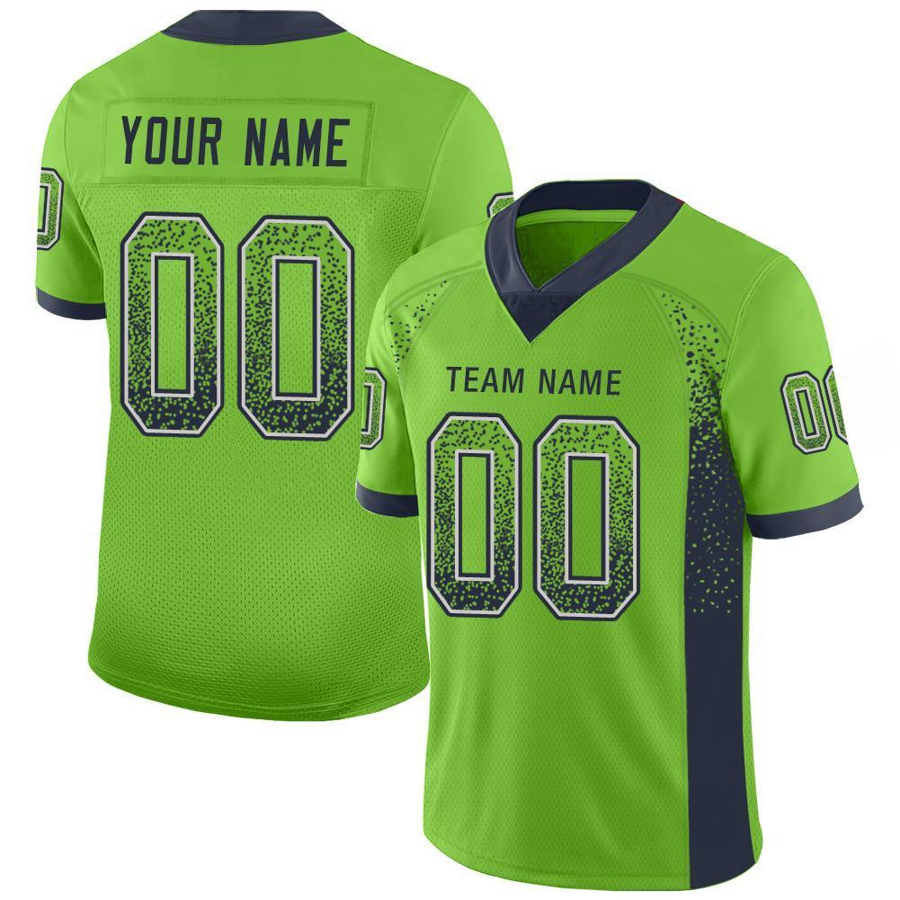 Custom Neon Green Navy-Gray Mesh Drift Fashion Football Jersey - Sky-Custom